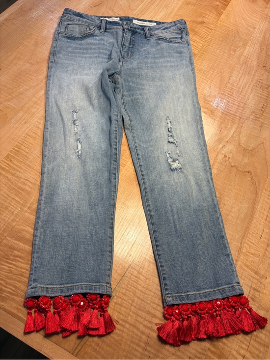 Pilcro and the Letterpress Denim - Pilcro and the Letterpress Mid-Rise Slim Tasseled Boyfriend Jeans
